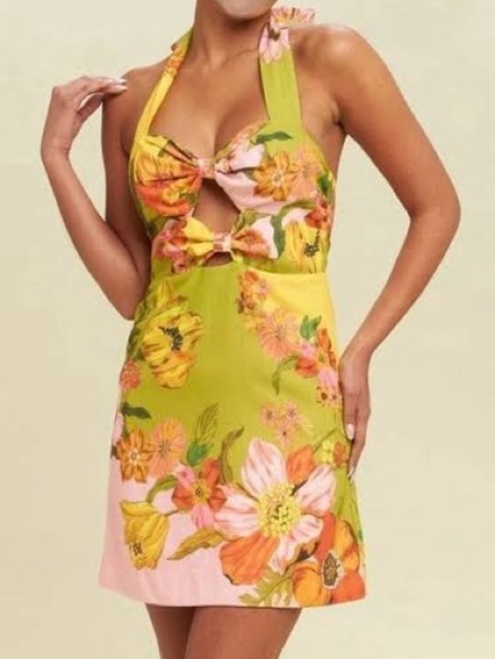 Floral Linen Resort Mini Halter Tie Dress (small) - Picture 10 of 12